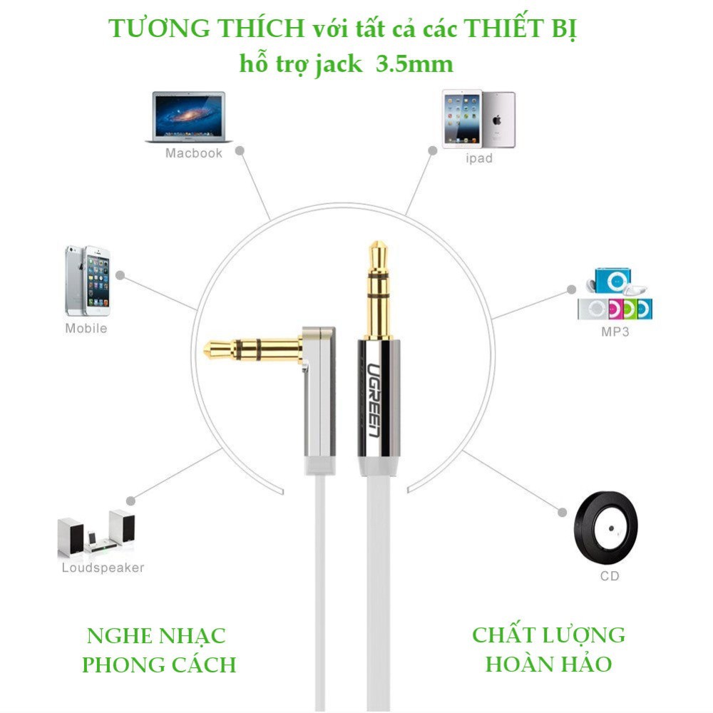 Dây Loa 2 Đầu 3.5mm dài 1.5m - 1 Đầu Vuông Góc 90 độ Màu Đen Ugreen 10598 - Hàng Chính Hãng