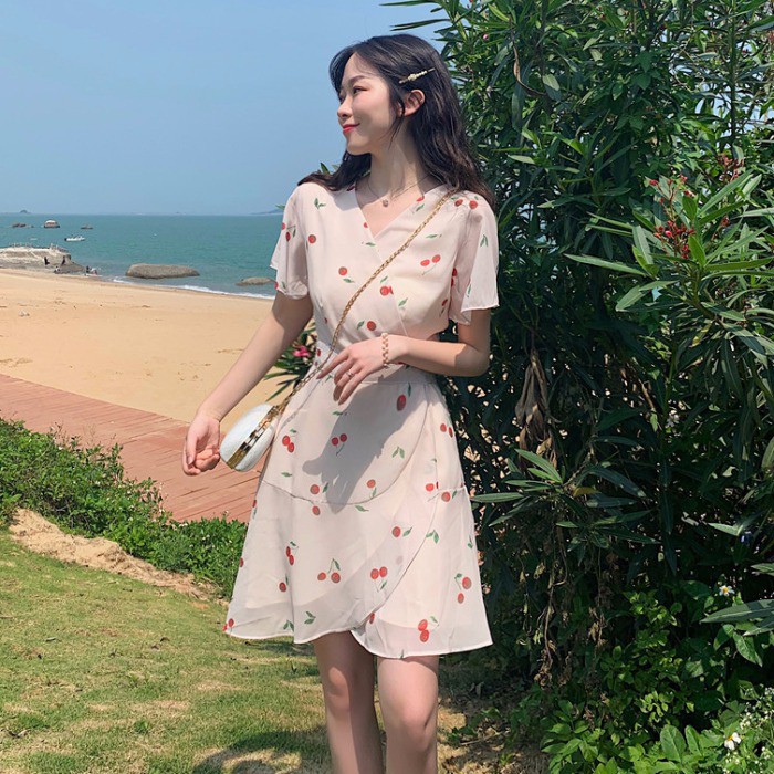 (SẴN) Đầm Cherry dáng xòe