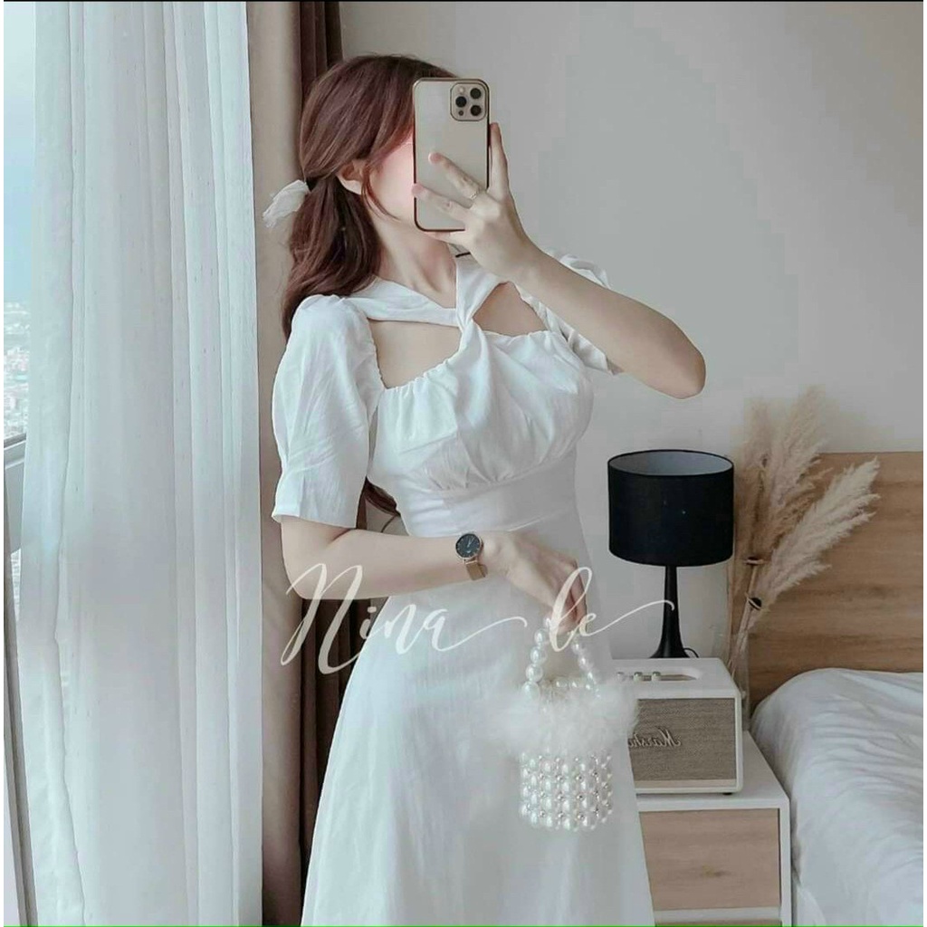 Đầm cổ chéo khoét vai sang chảnh hot trend 2022