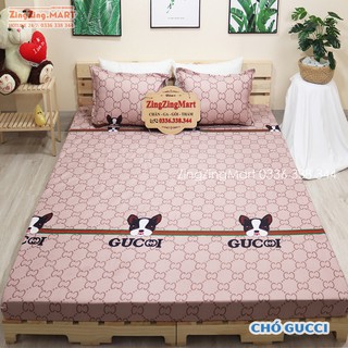 Bộ Ga Gối Poly Set 3 món | Bộ Drap giường chó Gu chì - Ga trải giường ( 1m2/m6/m8/2m2 ) - ZingZingMart