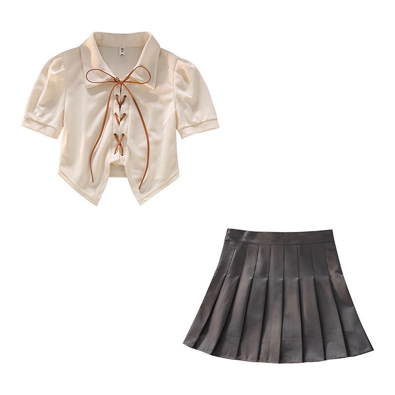 COZOK Bộ Áo Ngắn Tay + Chân Váy Xếp Ly Xinh Xắn Dành Cho Nữ