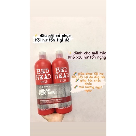 Cặp dầu gội Tigi Đỏ 750ml UK