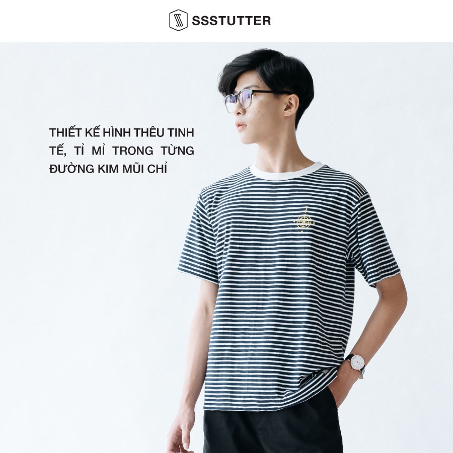 Áo phông Unisex tay ngắn họa tiết kẻ sọc ngang SSStutter vải dệt thoi vân chéo 3 màu Dial Tee | BigBuy360 - bigbuy360.vn