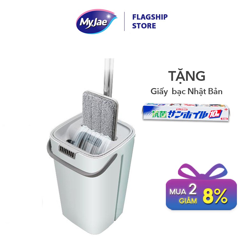 [Tặng giấy bạc ] Cây lau nhà MyJae phiên bản mới  kèm thùng 2 ngăn tự vắt xoay 360 độ thông minh lau sạch nhanh