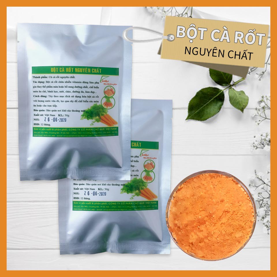 Bột Cà Rốt Nguyên Chất Sấy Lạnh 20g/50g/100g chuyên dùng tạo màu thực phẩm và cho bé ăn dặm