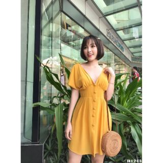 Jumpsuit giả đầm voan cổ V