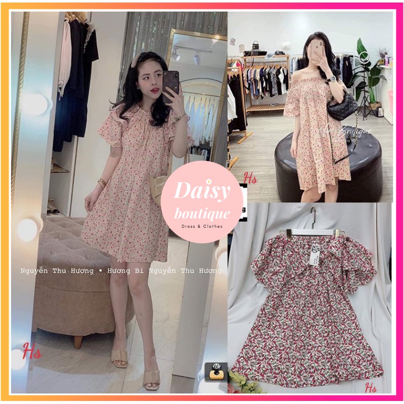Váy Thô Hoa Nhí Hồng Trễ Vai Chất Liệu Thô Thái Nữ Tính Daisy Boutique