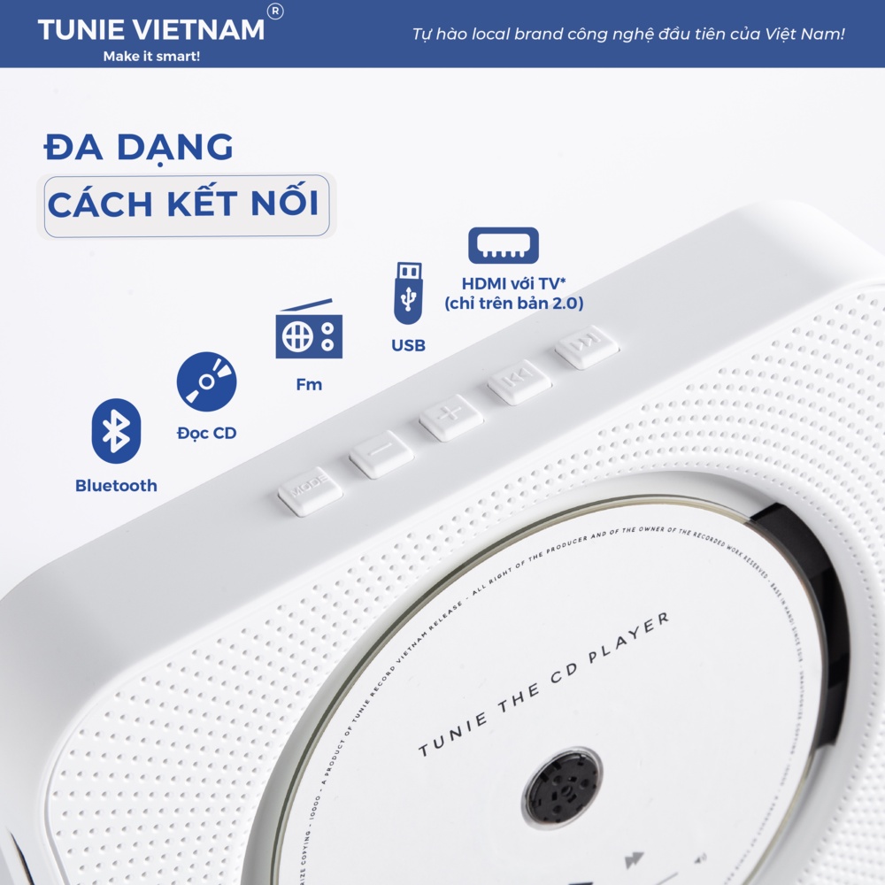 [FREE ĐĨA] Máy nghe nhạc Tunie CD Player kèm Bluetooth Màn LED Full phụ kiện