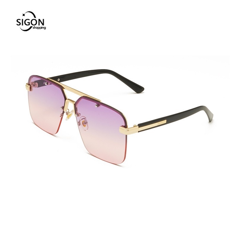 Kính Mát Nửa Gọng Kim Loại Lớn Trong Suốt Chống Tia UV Phù Hợp Cho Đi Làm Hàng Ngày Và Ngoài Trời