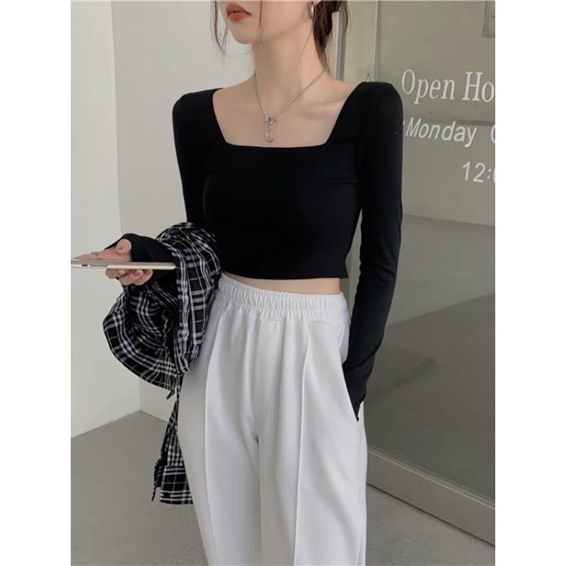 [Mã FAMAYWA giảm 10K đơn 50K] 🍓🍓áo Croptop cổ U tay dài form đẹp🍓🍓form chanh xả nha | BigBuy360 - bigbuy360.vn