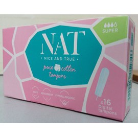 Tampons hữu cơ NAT siêu thấm loại 3 giọt (Super) không có cần đẩy x 16 miếng/hộp