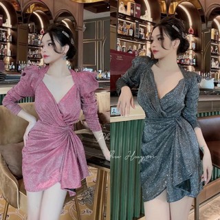 Đầm Body Nhũ Kim Tuyến ( Size S-M-L-XL ) DỰ TIỆC tay dài phồng eo xếp kiểu HÀNG THIẾT KẾ Rẻ Đẹp
