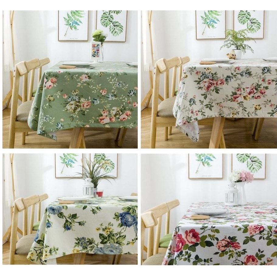 [Size lớn] Khăn trải bàn vải canvas nền trắng dày cao cấp viền mép phong cách vintage [[T031-T034]