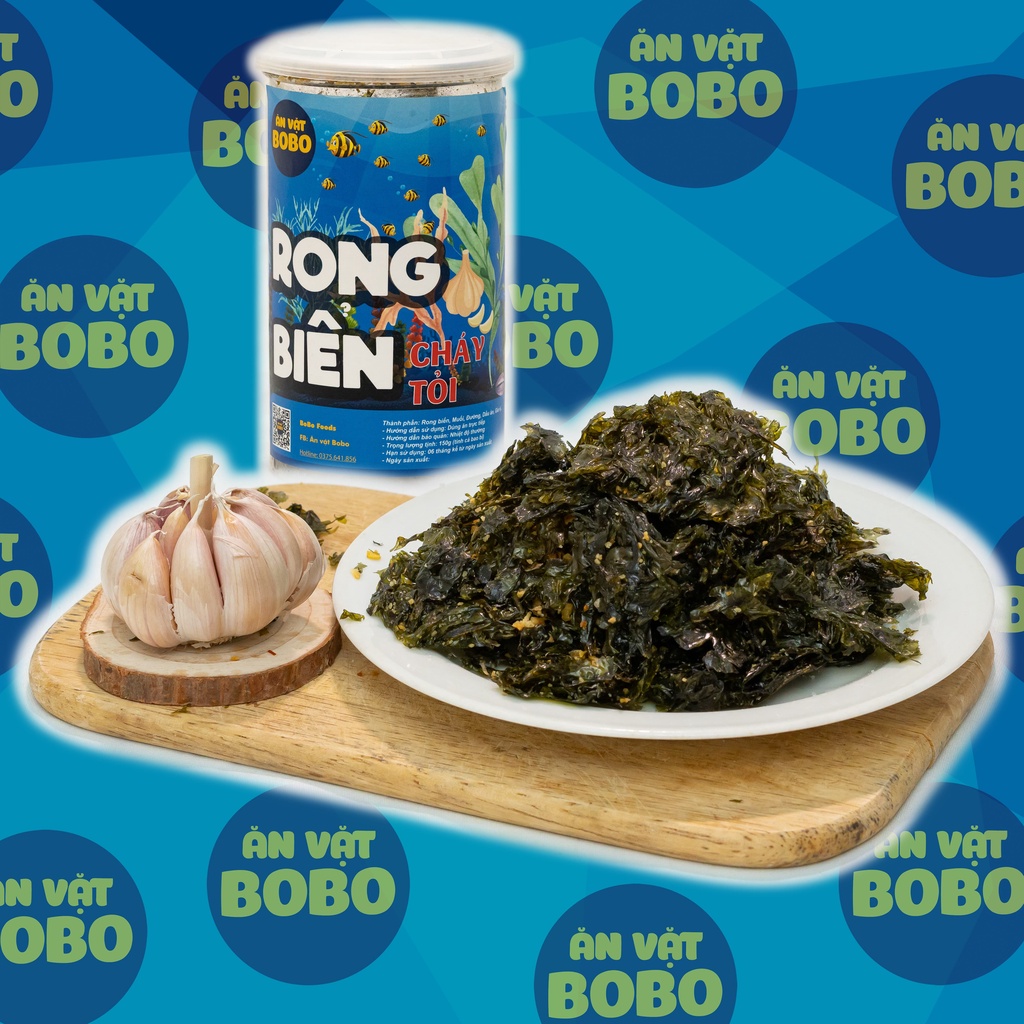 Rong biển cháy tỏi 150g BoBo thơm ngon ăn là nghiền đảm bảo an toàn vệ sinh thực phẩm Đồ Ăn Vặt Hà Nội rong biển loại 1