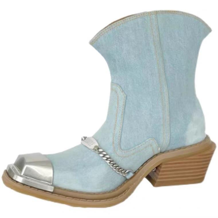 Giày Bốt Cao Bồi Mũi Vuông Phong Cách Âu Mỹ Thời Trang Mới 2022