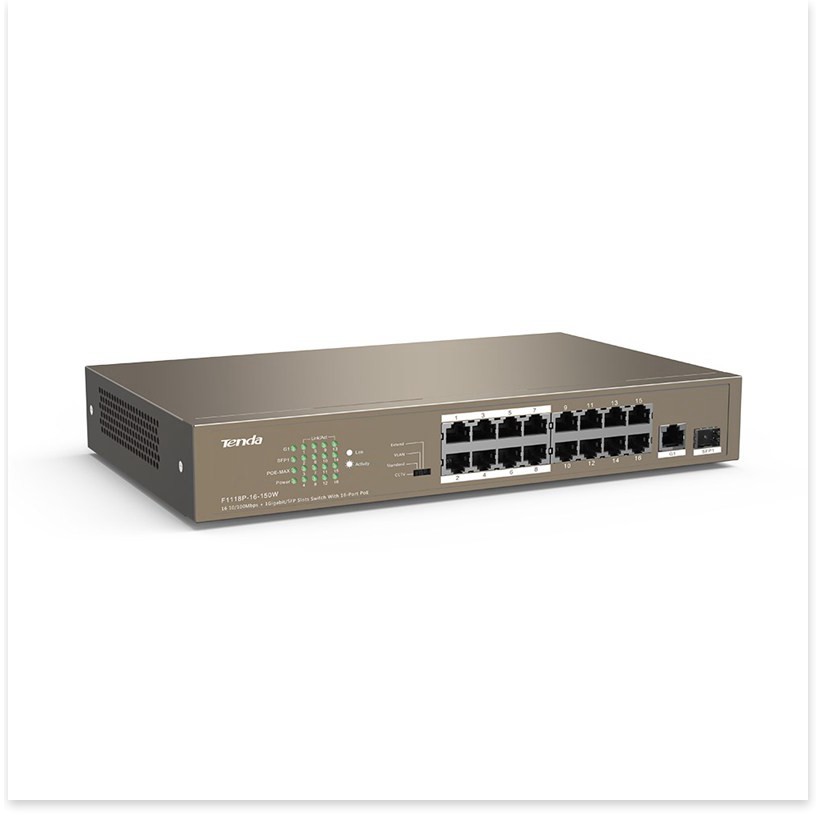 SWITCH 16 PORT BỘ CHI MẠNG 16 CỔNG POE TENDA TEF1118P CÓ 1 PORT 1GIGABIT 1PORT 1G MẪU MỚI, BỘ CHIA CỔNG INTERNET CAO CẤP