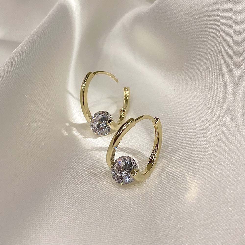 Khuyên tai dạng vòng xoắn đính đá zircon đơn giản thanh lịch phong cách Hàn Quốc cho nữ