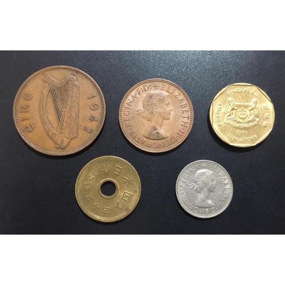 Set 5 đồng xu may mắn nhất Thế Giới  - Tặng kèm túi gấm đỏ.