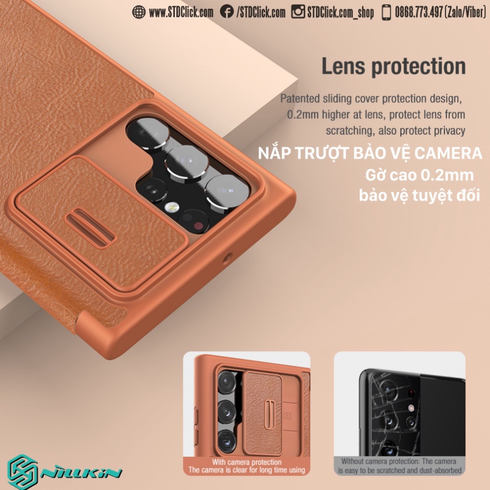 BAO DA SAMSUNG GALAXY S22 ULTRA 5G NILLKIN QIN PRO BẢO VỆ CAMERA CHÍNH HÃNG - HÀNG CHUẨN