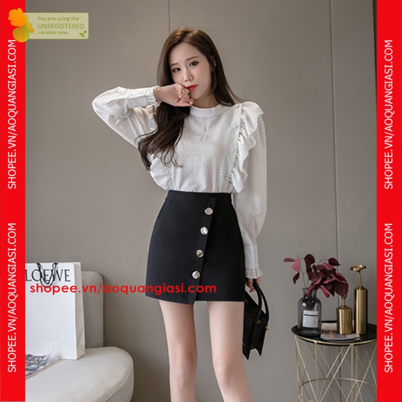 Quần giả váy vạt xéo nút sắt to màu đen size S,M AQGS MT908 rẻ đẹp chuẩn store hàn quốc freeship 50k