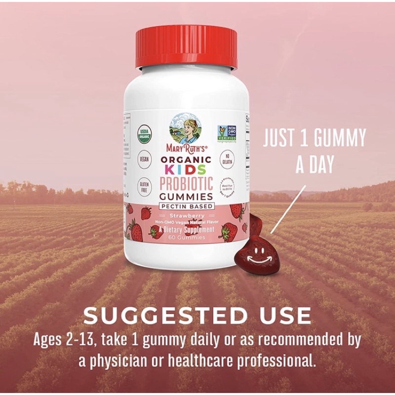 Kẹo dẻo lợi khuẩn hữu cơ thuần chay Mary Ruth's Probiotic cho bé từ 2 tuổi 60viên USA