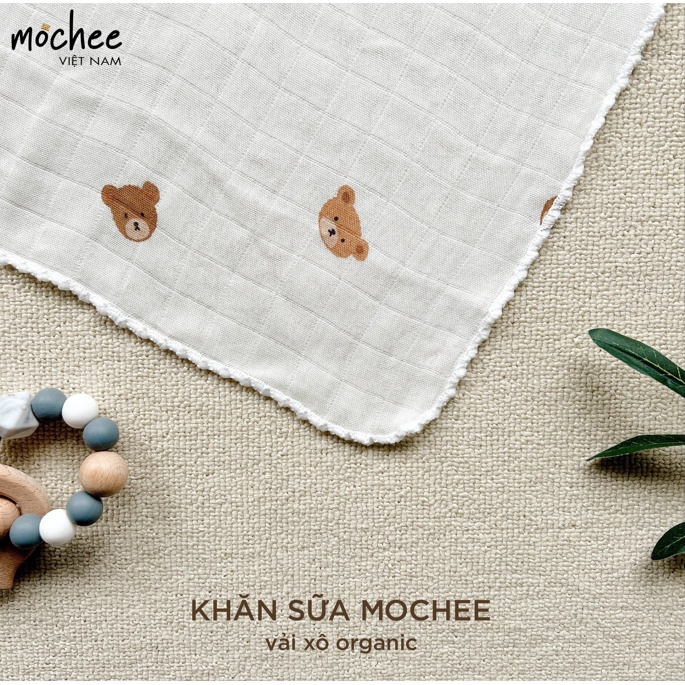 Set 6 khăn sữa sợi tre cho bé Mochee 30x30cm, khăn sữa gấu vải xô organic - Monnie Kids