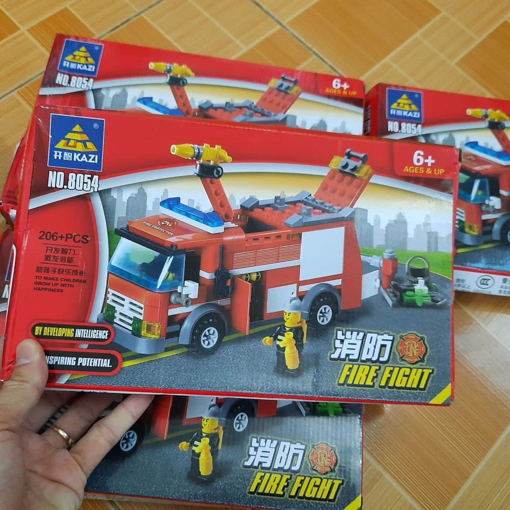 Bộ lắp ghép lego mô hình xe cứu hỏa gồm 206 chi tiết đồ chơi trẻ em No.8054