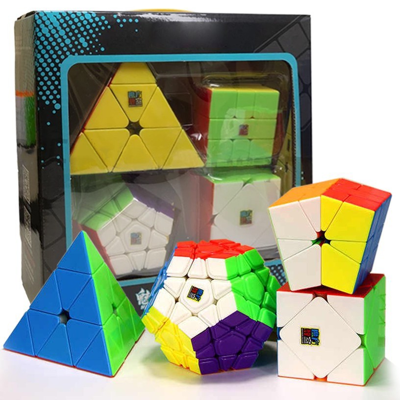 Hộp 4 Khối Rubik Biến Thể MoYu Tam giác, Skewb, 12 mặt, Square-1. Rubic Stickerless