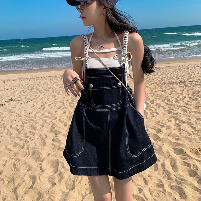 Đầm Denim Dáng Chữ A Lưng Cao Phong Cách Phương Tây Thời Trang Mùa Hè Cho Nữ