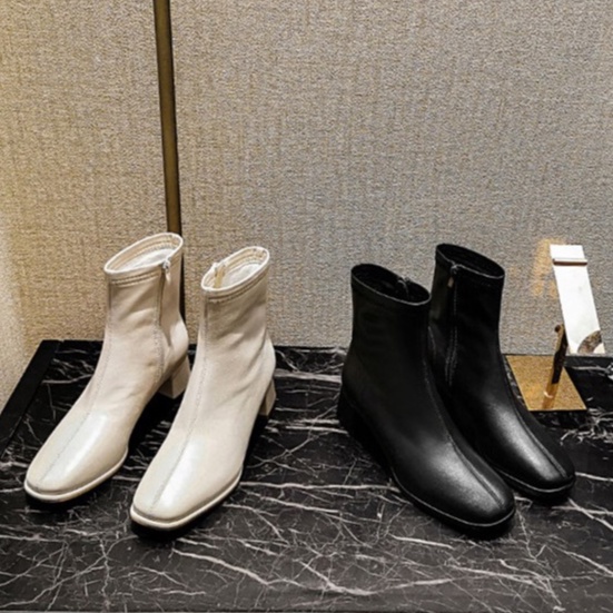 Giày Boot Martin Ulzzang Vintage, Giày Bốt Da Cao Gót Mũi Nhọn Cổ Cao Khóa Bên Đế Cao 3cm, Hàn Quốc - Iclassy_shoes