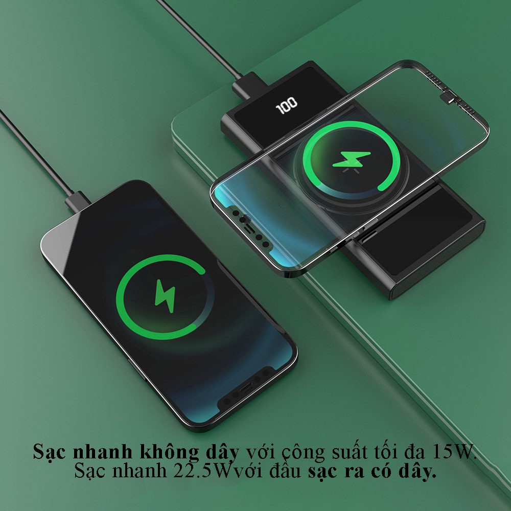 Sạc dự phòng không dây từ tính 10000mah Hỗ Trợ Sạc Nhanh 22.5W. Sạc nhanh Iphon SamSung op po.. Bảo hành 12 tháng