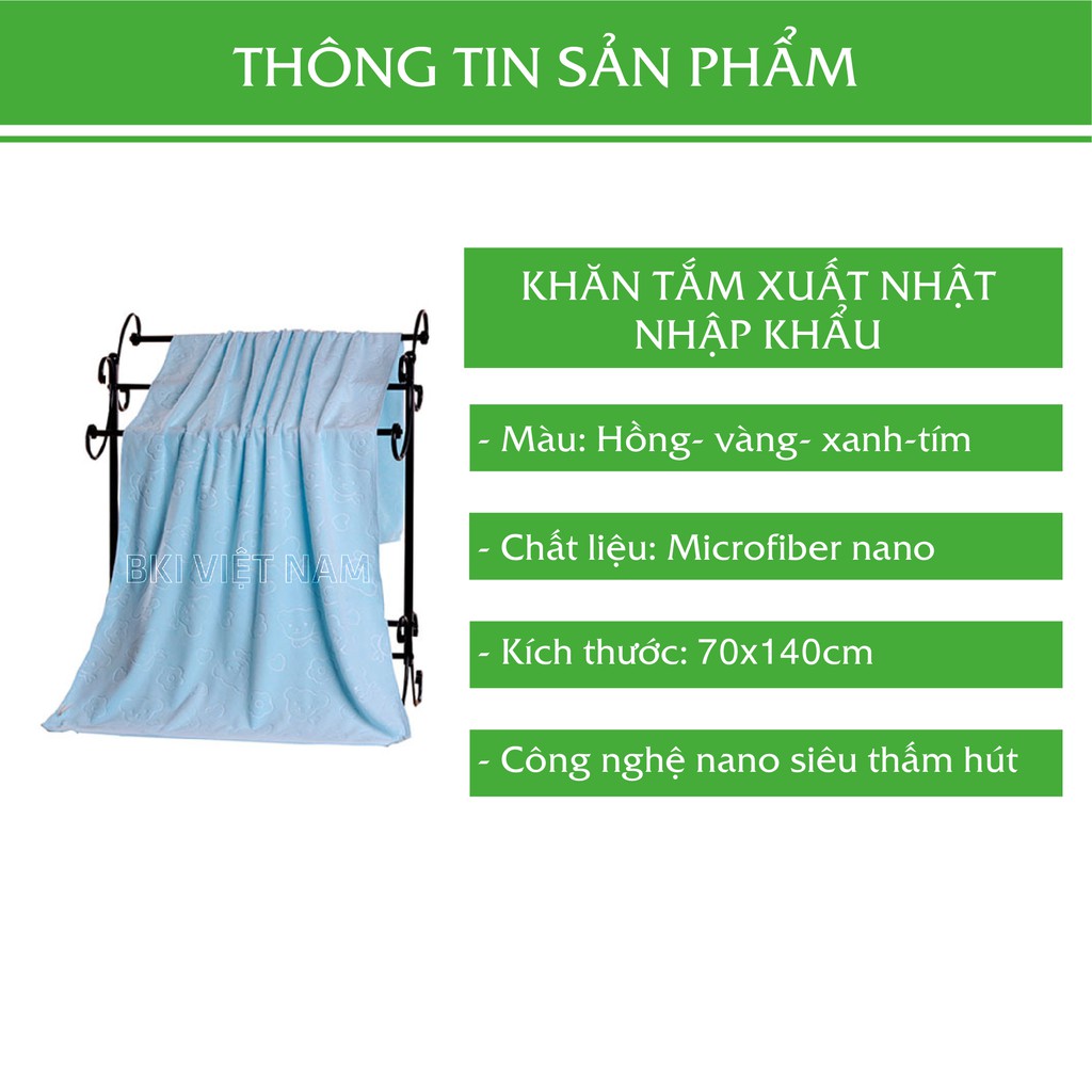 Set 3 Khăn Tắm Xuất Nhật Siêu Mềm Mịn Khổ Rộng 70x140cm - KHANXNC3