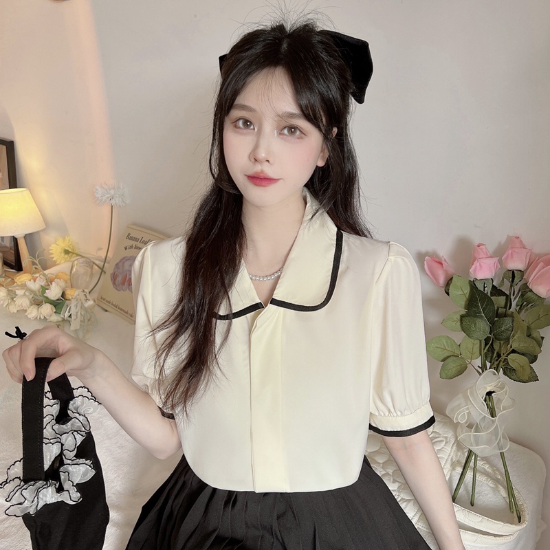 SUXI Áo Sơ Mi Tay Ngắn Phồng Dáng Rộng Màu Sắc Ngọt Ngào Thời Trang Mùa Hè Cho Nữ