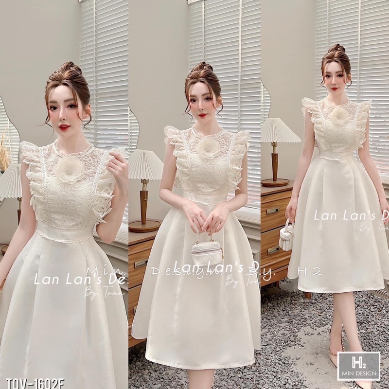 🦋🦋FREESHIP💥VÁY CỔ TRÒN PHA REN (không kèm hoa) .KÈM ẢNH THẬT MÀU BE CHỤP SÀN