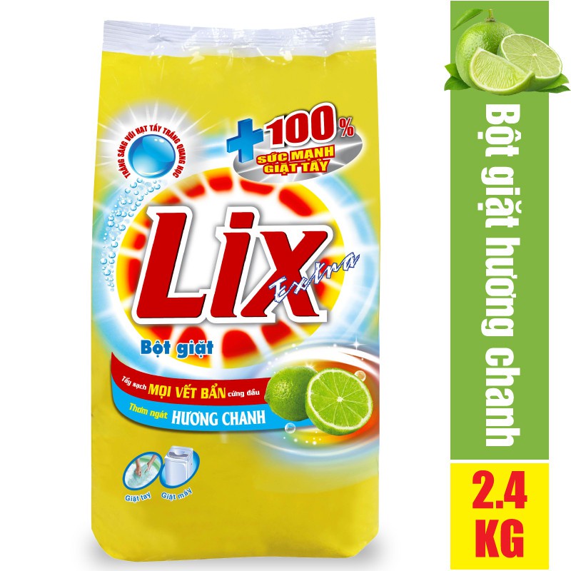 Bột giặt Lix Extra hương chanh 550gr EC055 thơm mát làm sạch mọi vết bẩn cứng đầu cho giặt tay và máy