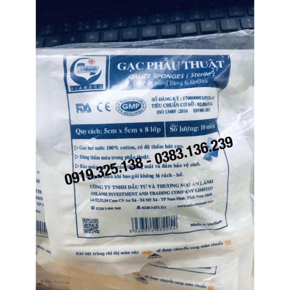 10 gói Gạc phẫu thuật An lành 5cm x 5cm x 8 lớp (100 miếng), vô trùng An Lành