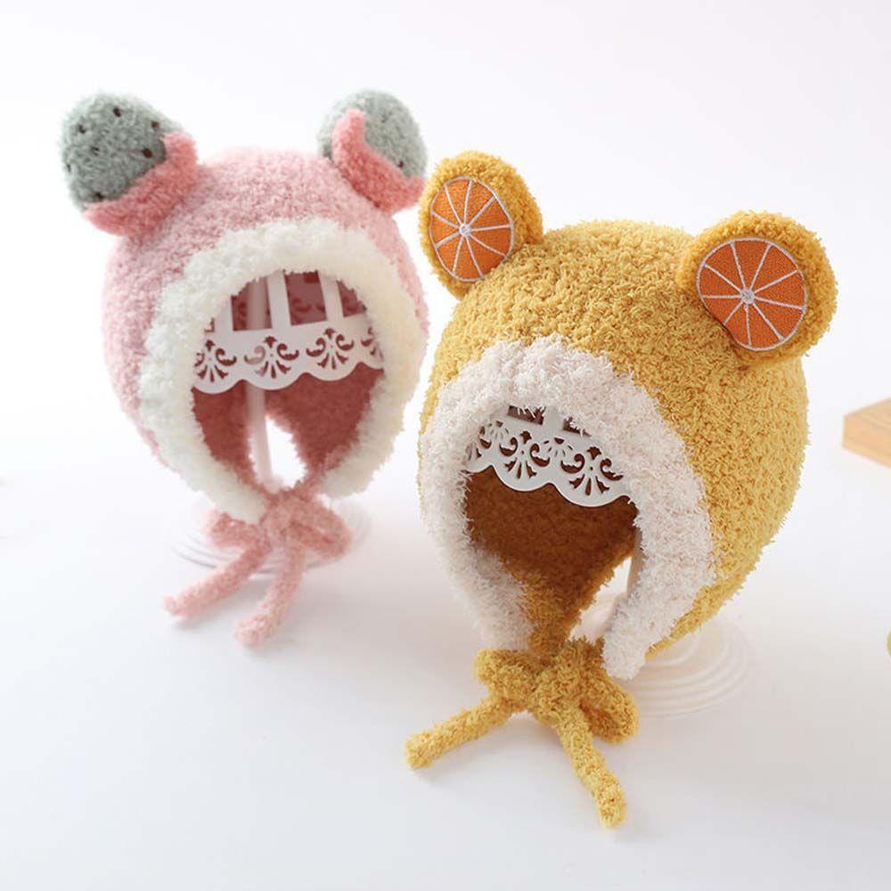 Mũ Len Trùm Tai Đính Hai Quả Bông Dễ Thương Cho Bé