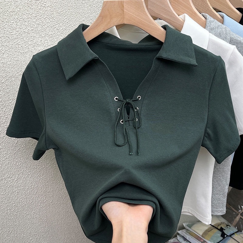 Áo thun polo tay ngắn phong cách Hồng Kông ngọt ngào thời trang hè cho nữ