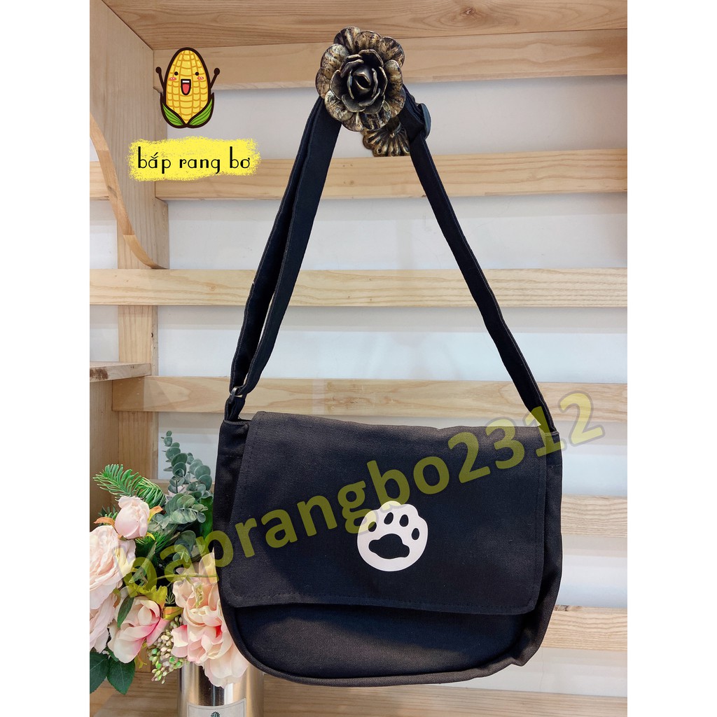 TÚI TOTE ĐEO CHÉO PHẢN QUANG CHÂN MÈO UNISEX CÓ TÚI CON VẢI CANVAS ULZZANG PQ03