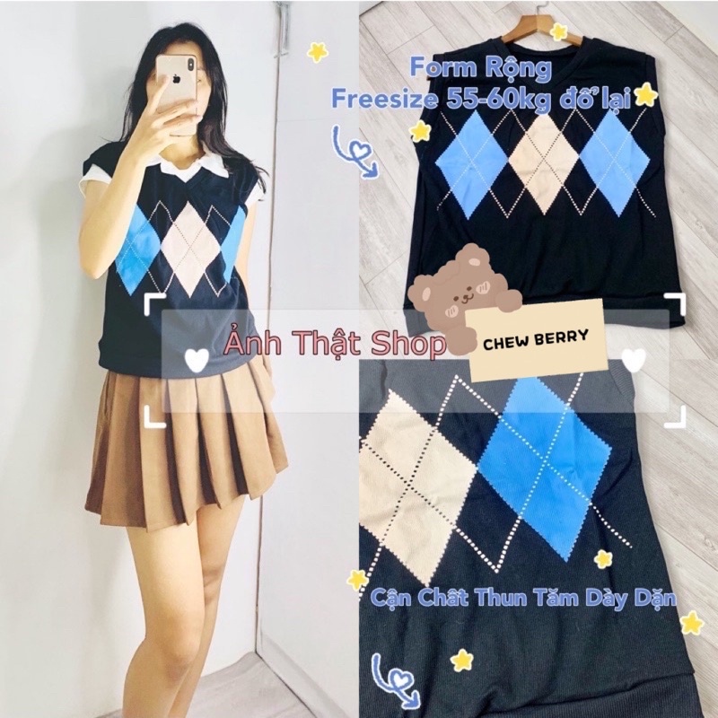 Áo Ghi Lê Dệt Kim Thiết Kế Không Tay Cổ Chữ V Phong Cách ulzzang Hàn Quốc thời thượng.