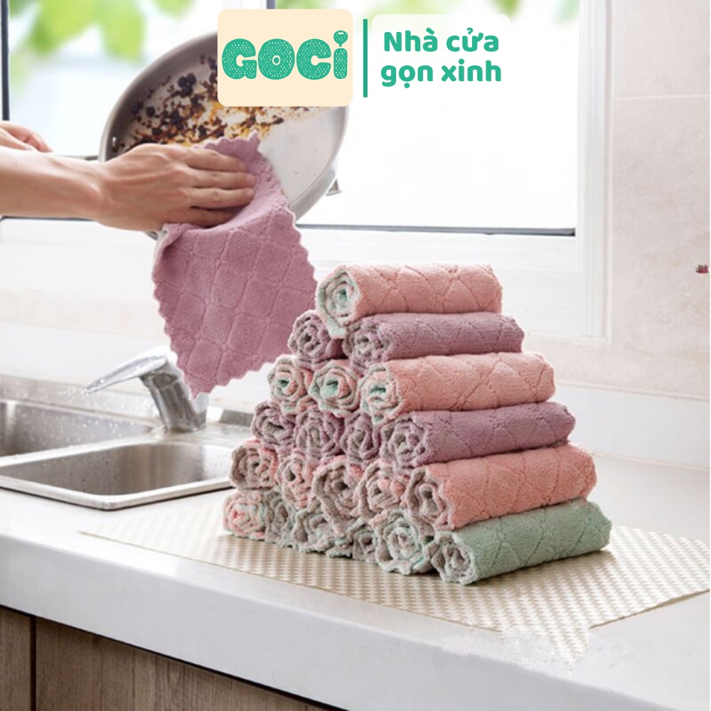 Khăn lau bếp đa năng chuyên dụng hai mặt lông cừu dùng lau chén dĩa nhanh gọn không bám dầu