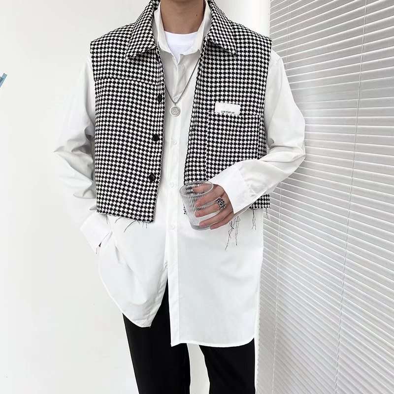 Áo Khoác Sát Nách Kẻ Sọc Caro Cổ Điển Phong Cách Hàn Quốc Thời Trang Cho Nam áo vest nam hàn quốc