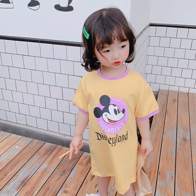 Đầm công chúa ngắn tay in họa tiết hoạt hình phong cách Hàn Quốc dễ phối đồ dành cho các bé gái