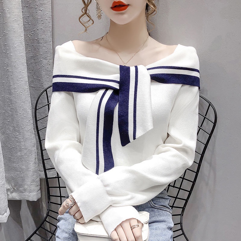 Áo sweater dệt kim một màu tay dài thời trang mùa thu quyến rũ cho nữ 2021