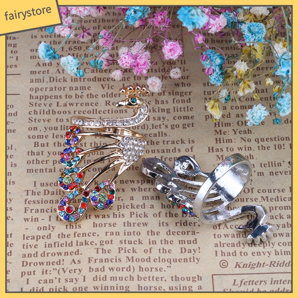 Nhẫn mạ vàng hình chim công đính đá phong cách retro thời trang