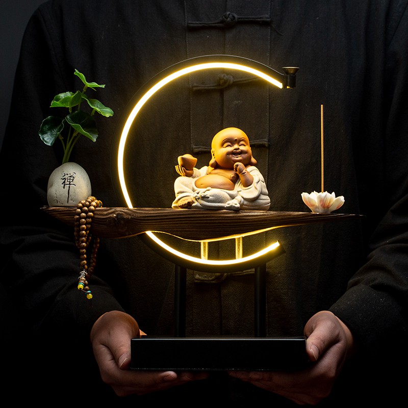 Đèn để bàn trang trí hình Phật Di Lặc bằng gốm sứ sáng tạo tiện lợi