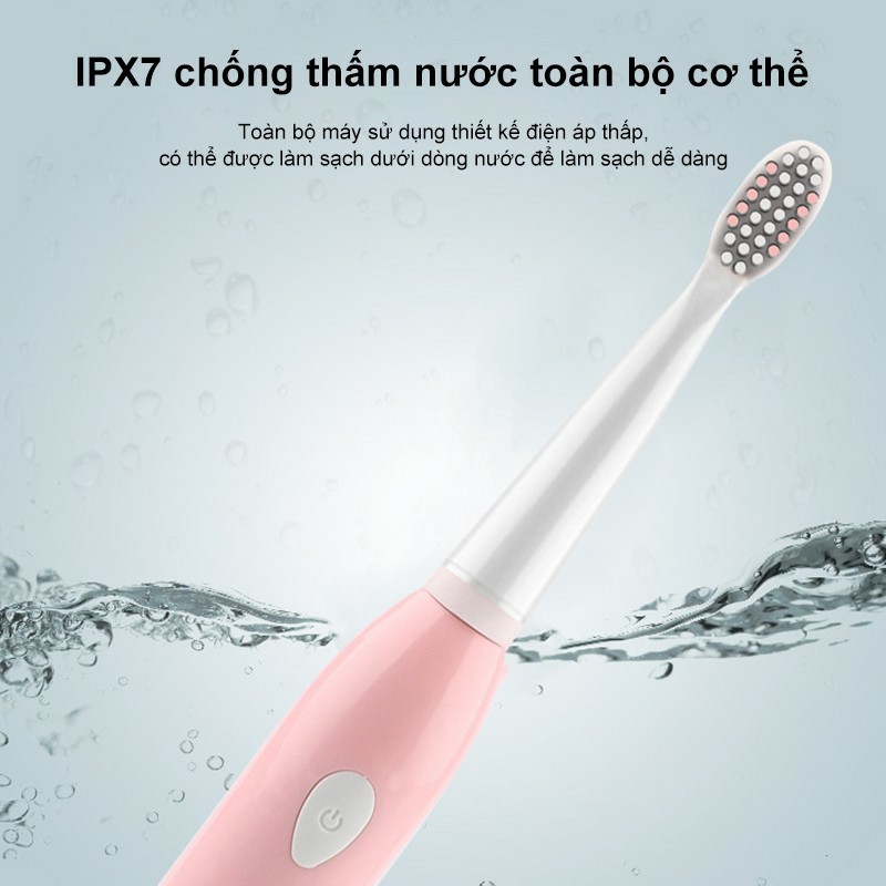 Bàn chải đánh răng điện tự động 5 chế độ làm sạch Hàng Nội Địa Cao Cấp có 4 đầu bàn chải thay nhau Chống nước IPX 7