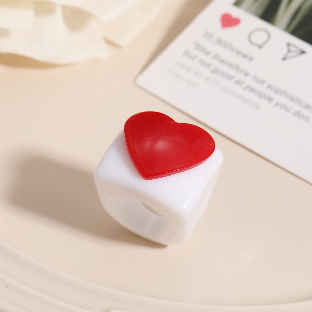 Nhẫn nhựa resin AY màu trắng macaron hình trái tim thời trang Hàn Quốc cho nữ