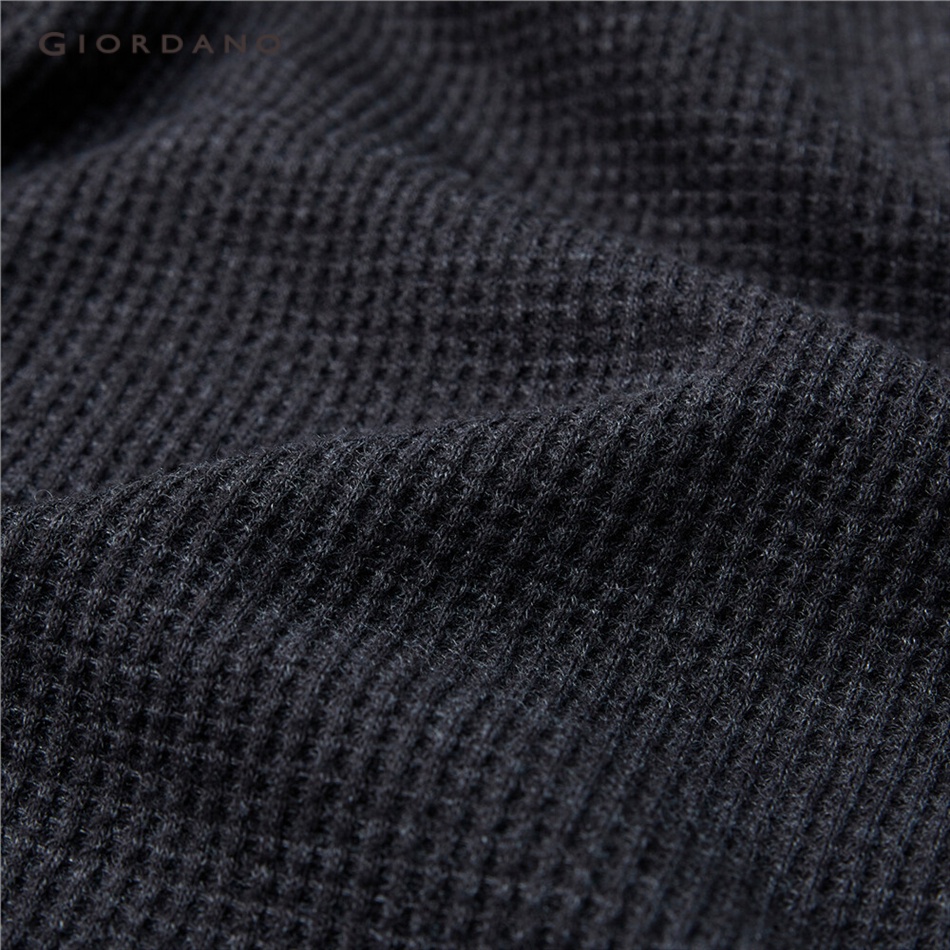 GIORDANO Áo polo nam dài tay waffle dày dặn màu dệt họa tiết ba chiều nhiều màu có sẵn 01012783
