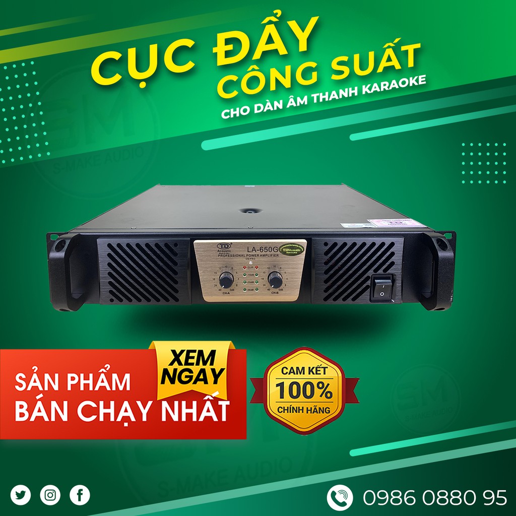 Cục đẩy 2 kênh TD Acoustic LA-650G : 24 SÒ : 650W / 1 Kênh đánh 2 loa Bass 30